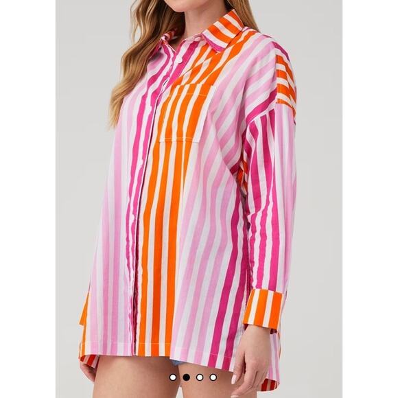 Beach Riot Other - BEACH RIOT Alexa Top Shirt Sunset Stripes Button Front Oversized Cover Up S/M